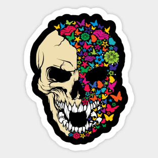 VAMPIRE SKULL COLORED WITH BUTTERFLYS AND FLOWERS Sticker